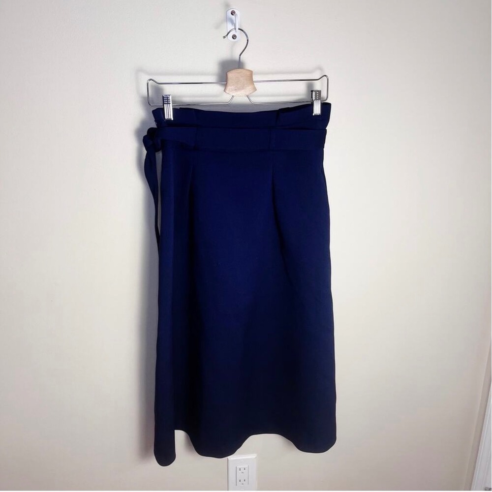 Armani Exchange Skirt Womens 4 Navy Blue A-Line Midi High Waist Tie Belt Pleated - Picture 3 of 10